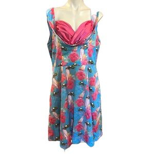 Lindy Bop hummingbird hibiscus floral print pin-up style dress 2X